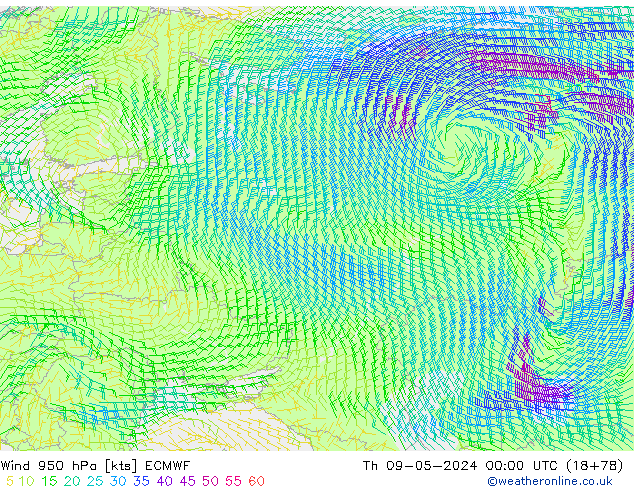 Wind 950 hPa ECMWF do 09.05.2024 00 UTC