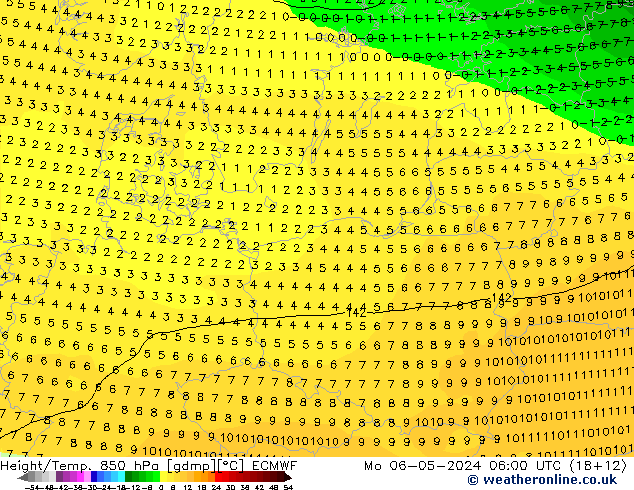 Z500/Yağmur (+YB)/Z850 ECMWF Pzt 06.05.2024 06 UTC