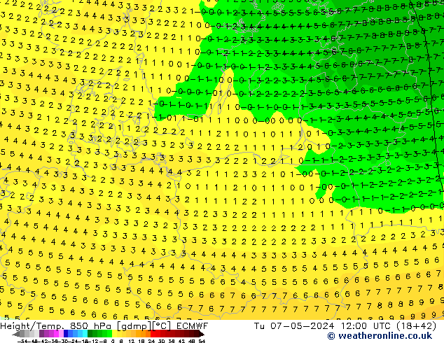 Height/Temp. 850 hPa ECMWF Tu 07.05.2024 12 UTC