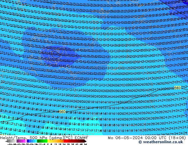 Yükseklik/Sıc. 500 hPa ECMWF Pzt 06.05.2024 00 UTC