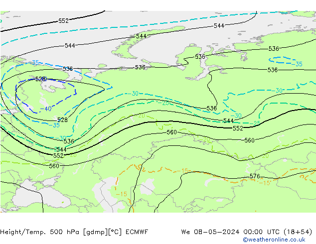 Z500/Rain (+SLP)/Z850 ECMWF mer 08.05.2024 00 UTC