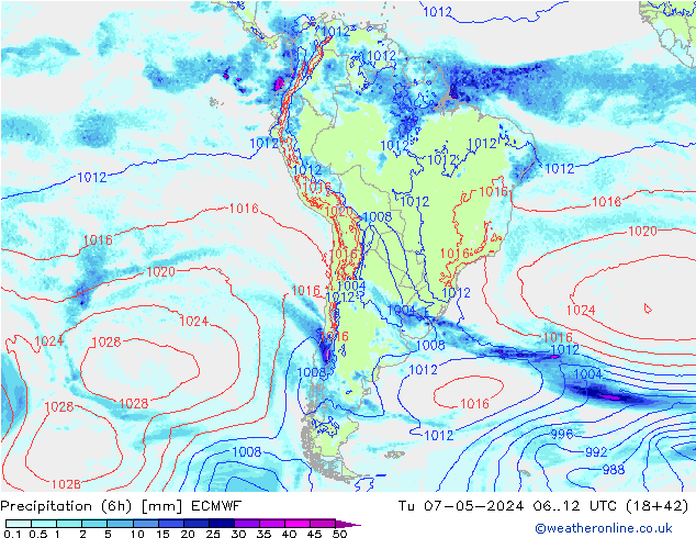 Z500/Rain (+SLP)/Z850 ECMWF вт 07.05.2024 12 UTC