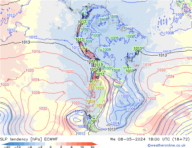 Tendance de pression  ECMWF mer 08.05.2024 18 UTC