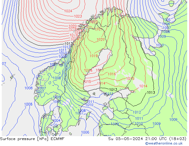 Bodendruck ECMWF So 05.05.2024 21 UTC