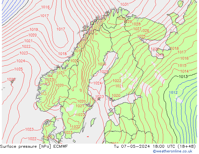 Bodendruck ECMWF Di 07.05.2024 18 UTC