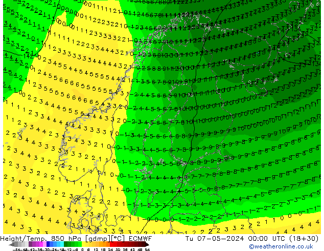 Z500/Rain (+SLP)/Z850 ECMWF вт 07.05.2024 00 UTC