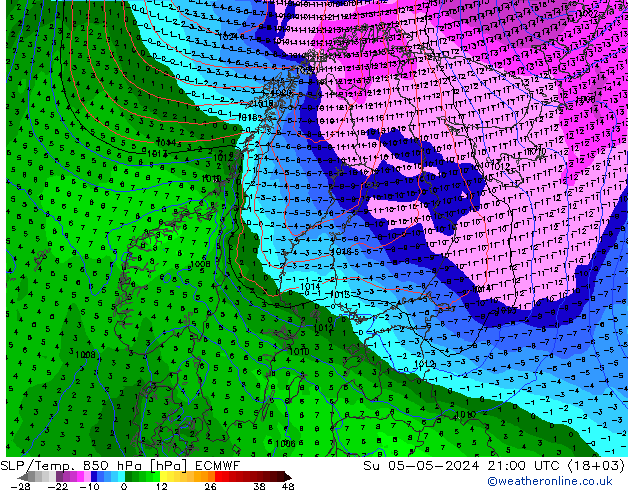 SLP/Temp. 850 hPa ECMWF So 05.05.2024 21 UTC