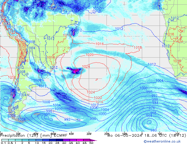 Precipitation (12h) ECMWF Mo 06.05.2024 06 UTC