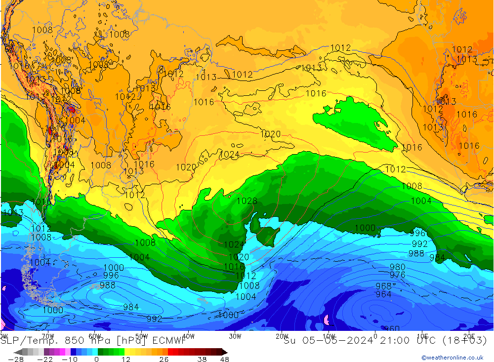 850 hPa Yer Bas./Sıc ECMWF Paz 05.05.2024 21 UTC