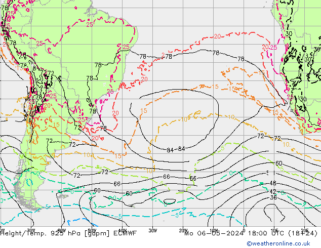 Height/Temp. 925 hPa ECMWF Mo 06.05.2024 18 UTC