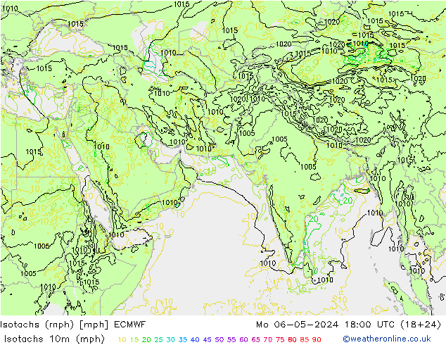 Isotachen (mph) ECMWF ma 06.05.2024 18 UTC
