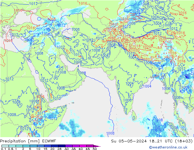Srážky ECMWF Ne 05.05.2024 21 UTC