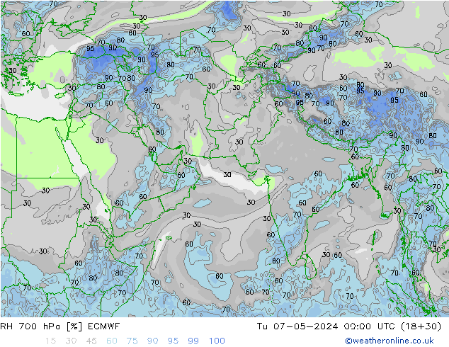 RH 700 hPa ECMWF Tu 07.05.2024 00 UTC