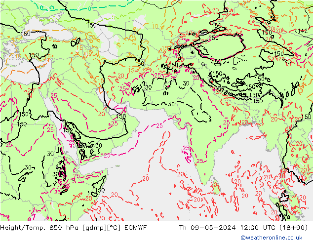 Z500/Rain (+SLP)/Z850 ECMWF Do 09.05.2024 12 UTC