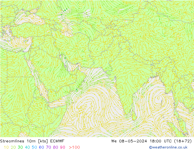 Linea di flusso 10m ECMWF mer 08.05.2024 18 UTC