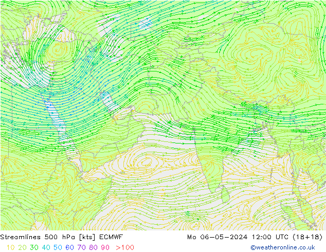 Linha de corrente 500 hPa ECMWF Seg 06.05.2024 12 UTC