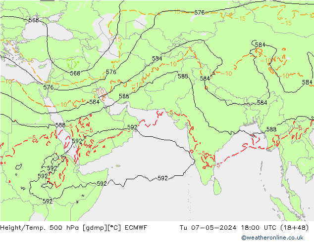 Hoogte/Temp. 500 hPa ECMWF di 07.05.2024 18 UTC
