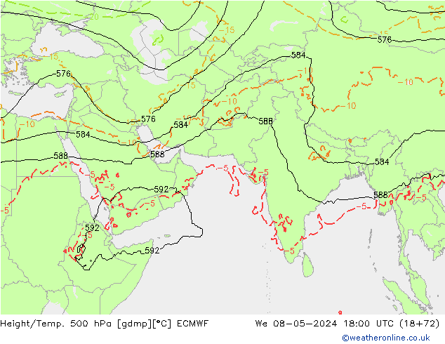 Yükseklik/Sıc. 500 hPa ECMWF Çar 08.05.2024 18 UTC