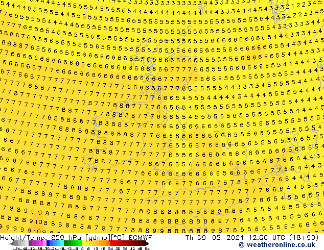 Geop./Temp. 850 hPa ECMWF jue 09.05.2024 12 UTC