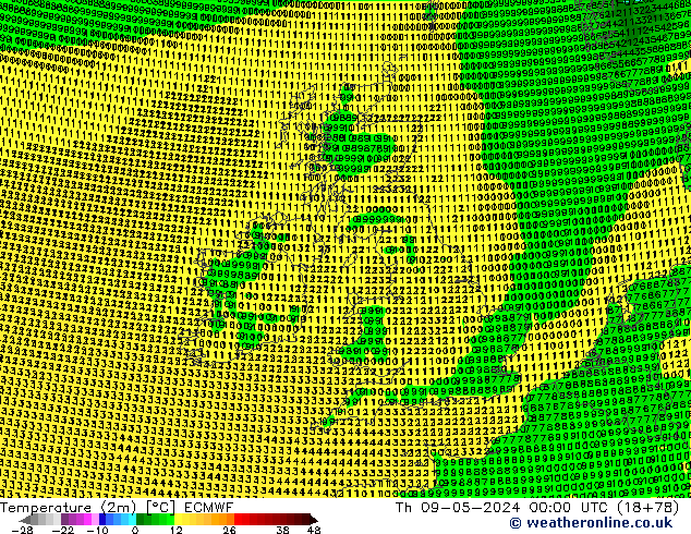 Temperatura (2m) ECMWF gio 09.05.2024 00 UTC