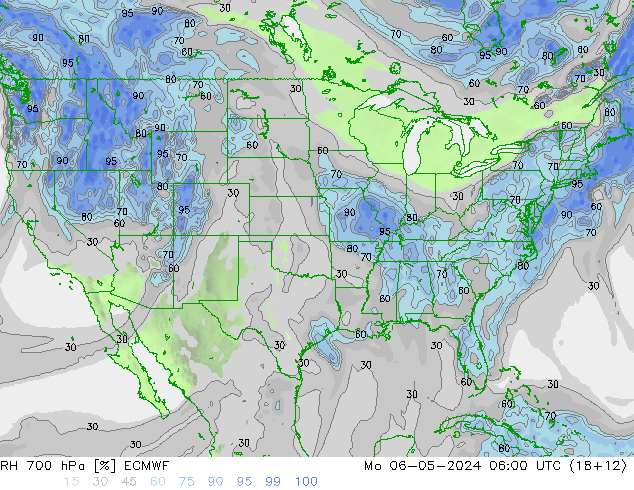 RH 700 hPa ECMWF pon. 06.05.2024 06 UTC