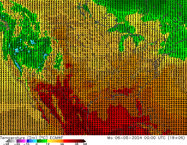 Sıcaklık Haritası (2m) ECMWF Pzt 06.05.2024 00 UTC