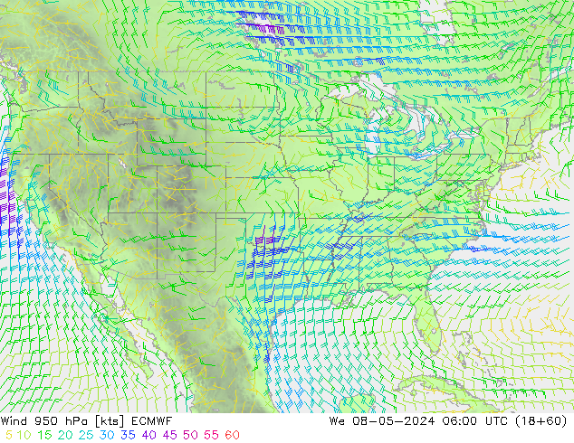 wiatr 950 hPa ECMWF śro. 08.05.2024 06 UTC