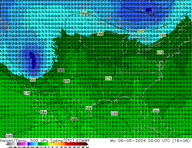 Z500/Yağmur (+YB)/Z850 ECMWF Pzt 06.05.2024 00 UTC