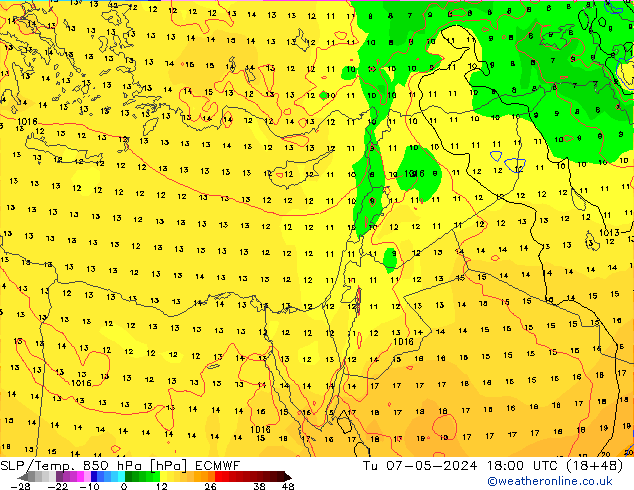 SLP/Temp. 850 hPa ECMWF Ter 07.05.2024 18 UTC