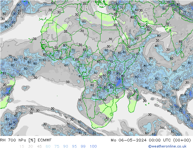 Humidité rel. 700 hPa ECMWF lun 06.05.2024 00 UTC
