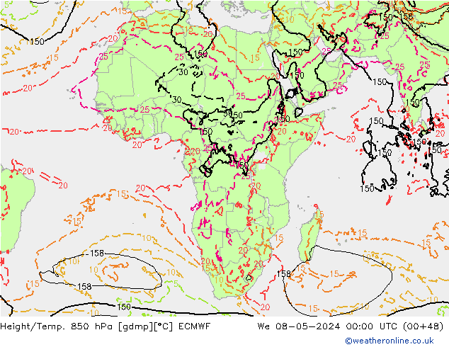 Height/Temp. 850 hPa ECMWF  08.05.2024 00 UTC