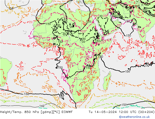 Z500/Regen(+SLP)/Z850 ECMWF di 14.05.2024 12 UTC