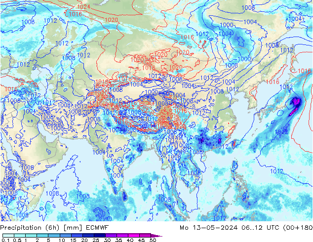 Z500/Rain (+SLP)/Z850 ECMWF pon. 13.05.2024 12 UTC