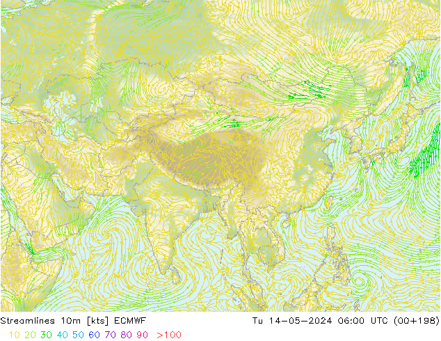 Streamlines 10m ECMWF Tu 14.05.2024 06 UTC