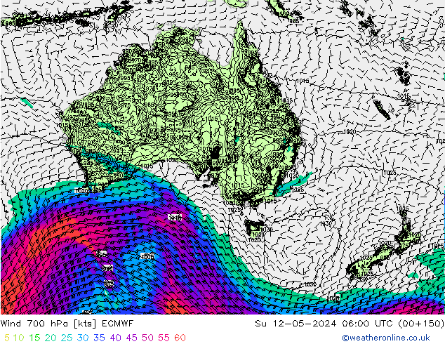 Wind 700 hPa ECMWF Su 12.05.2024 06 UTC