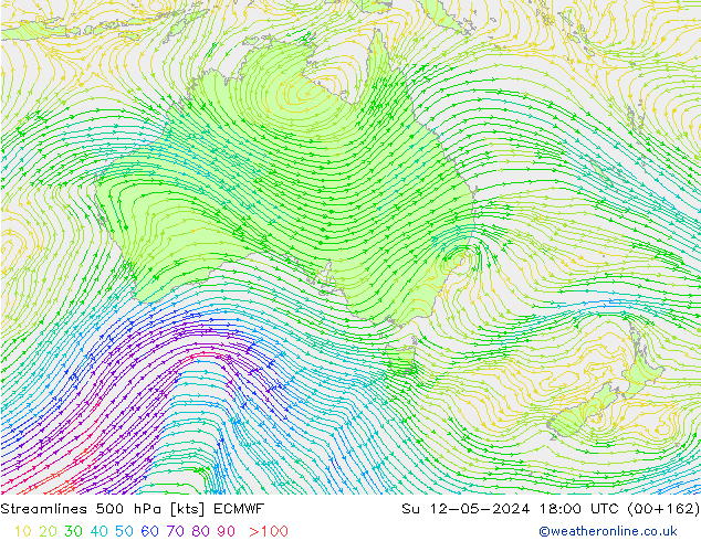 Ligne de courant 500 hPa ECMWF dim 12.05.2024 18 UTC