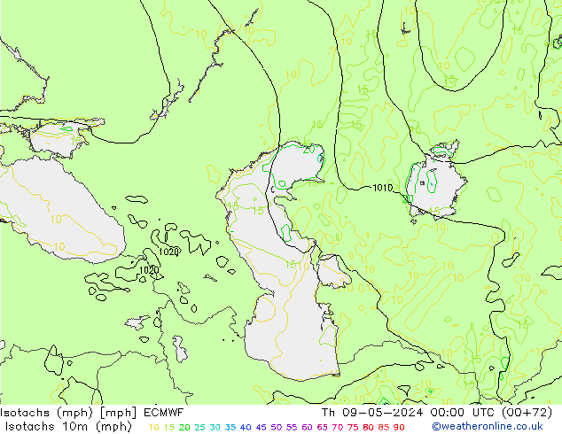 Isotachs (mph) ECMWF  09.05.2024 00 UTC