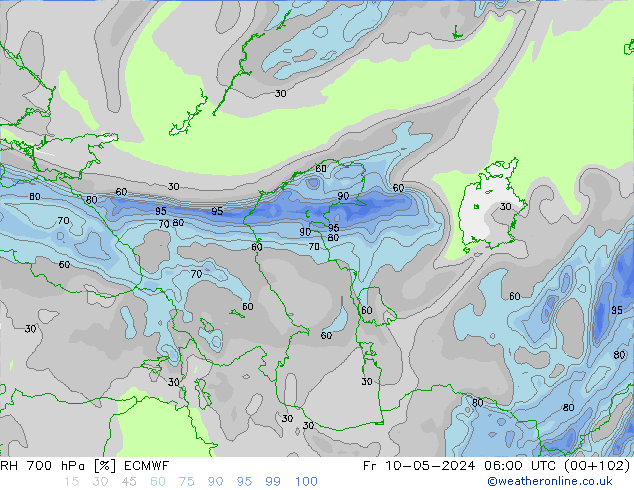 Humidité rel. 700 hPa ECMWF ven 10.05.2024 06 UTC