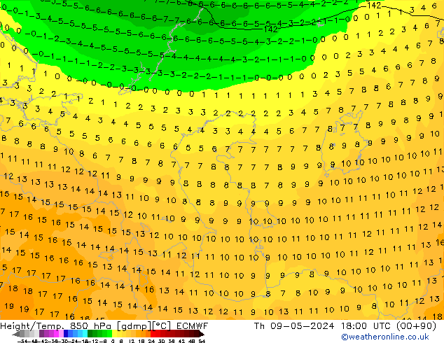 Z500/Rain (+SLP)/Z850 ECMWF czw. 09.05.2024 18 UTC