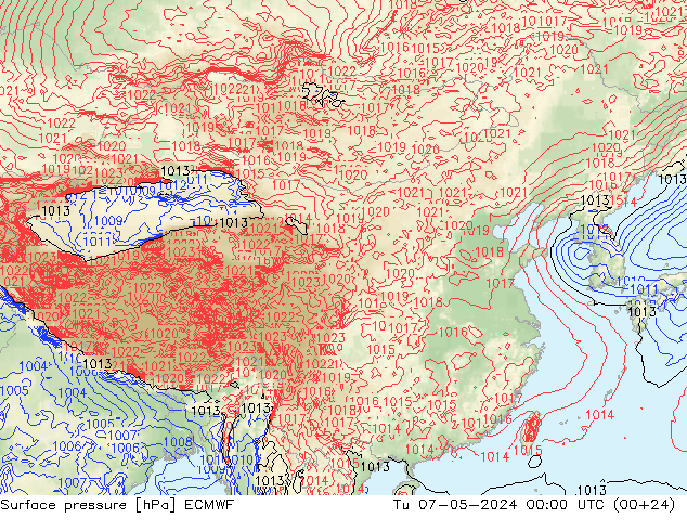 地面气压 ECMWF 星期二 07.05.2024 00 UTC