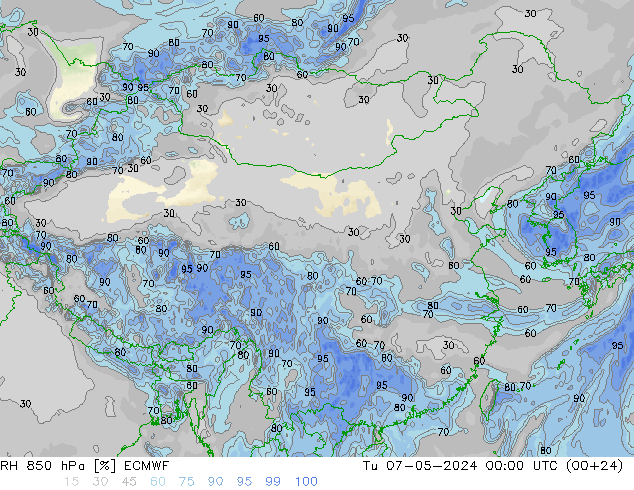 RH 850 hPa ECMWF 星期二 07.05.2024 00 UTC