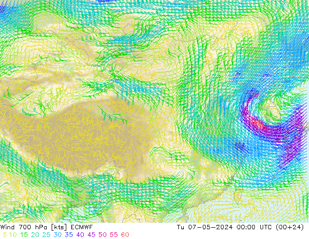 风 700 hPa ECMWF 星期二 07.05.2024 00 UTC