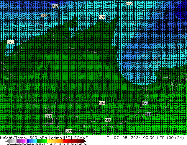 Z500/Rain (+SLP)/Z850 ECMWF  07.05.2024 00 UTC