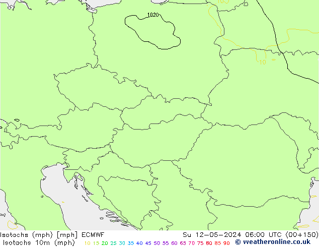 Isotachs (mph) ECMWF Su 12.05.2024 06 UTC