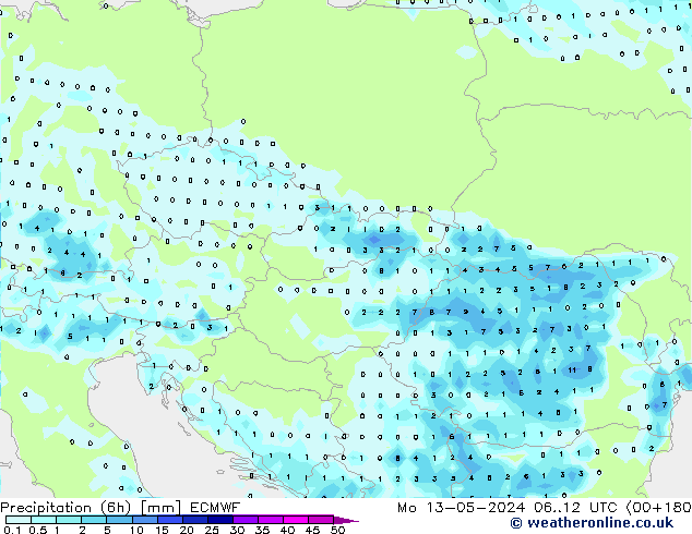 Yağış (6h) ECMWF Pzt 13.05.2024 12 UTC