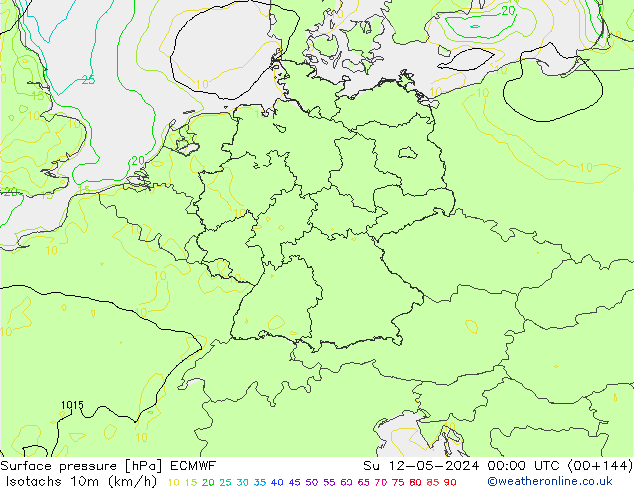 Isotachen (km/h) ECMWF So 12.05.2024 00 UTC