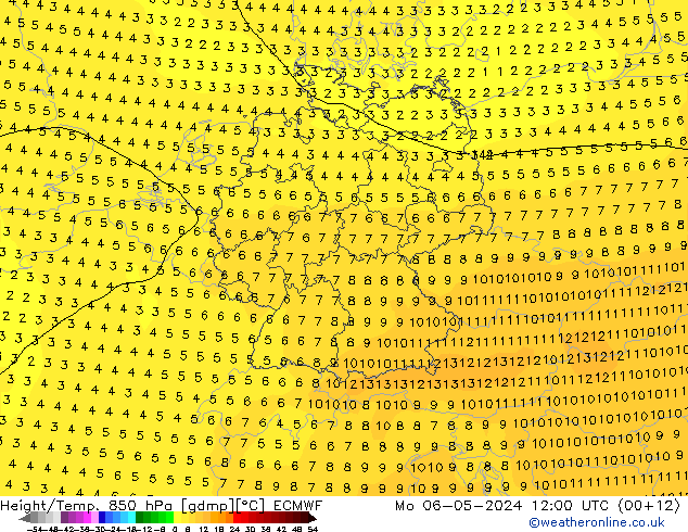 Z500/Rain (+SLP)/Z850 ECMWF Mo 06.05.2024 12 UTC