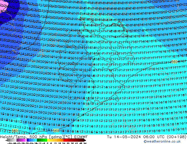 Z500/Rain (+SLP)/Z850 ECMWF Di 14.05.2024 06 UTC