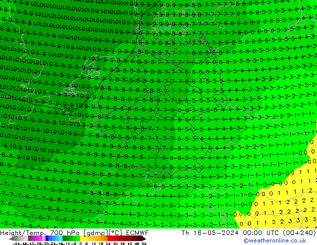 Height/Temp. 700 hPa ECMWF Th 16.05.2024 00 UTC