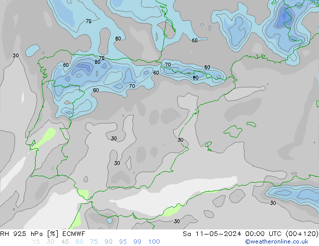 Humidité rel. 925 hPa ECMWF sam 11.05.2024 00 UTC